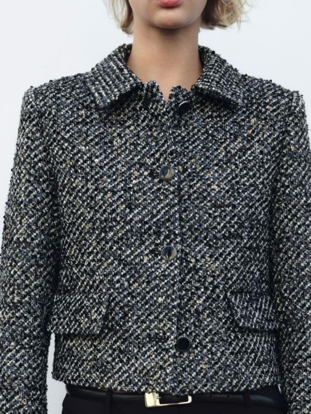 New ZARA Sequined Tweed Jacket - Picture 4 of 12